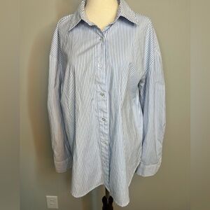 Sz L Cupid button front top white blue stripes classic collared shirt